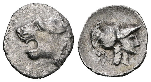 Ancient Greek coin from Side, Pamphylia 3rd-2nd centuries BC - Roaring Lion and Athena